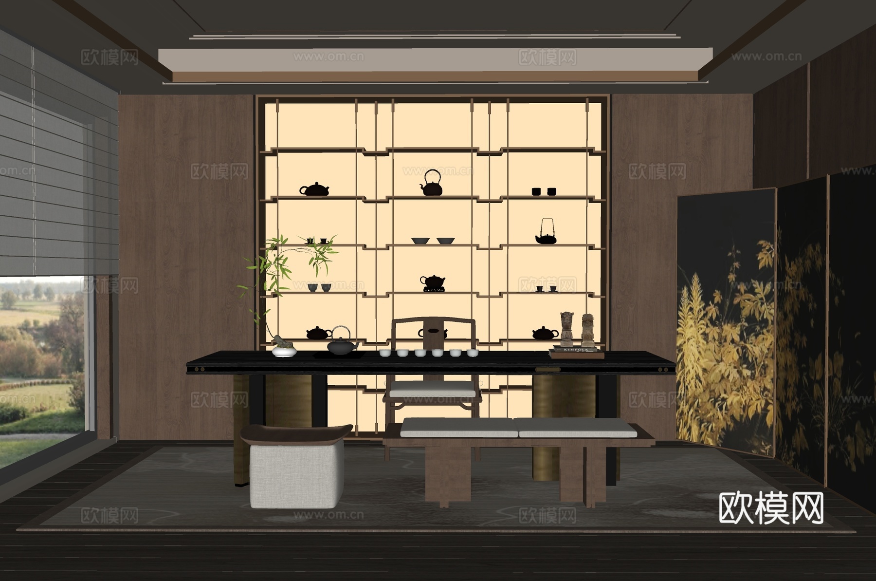 新中式茶室su模型