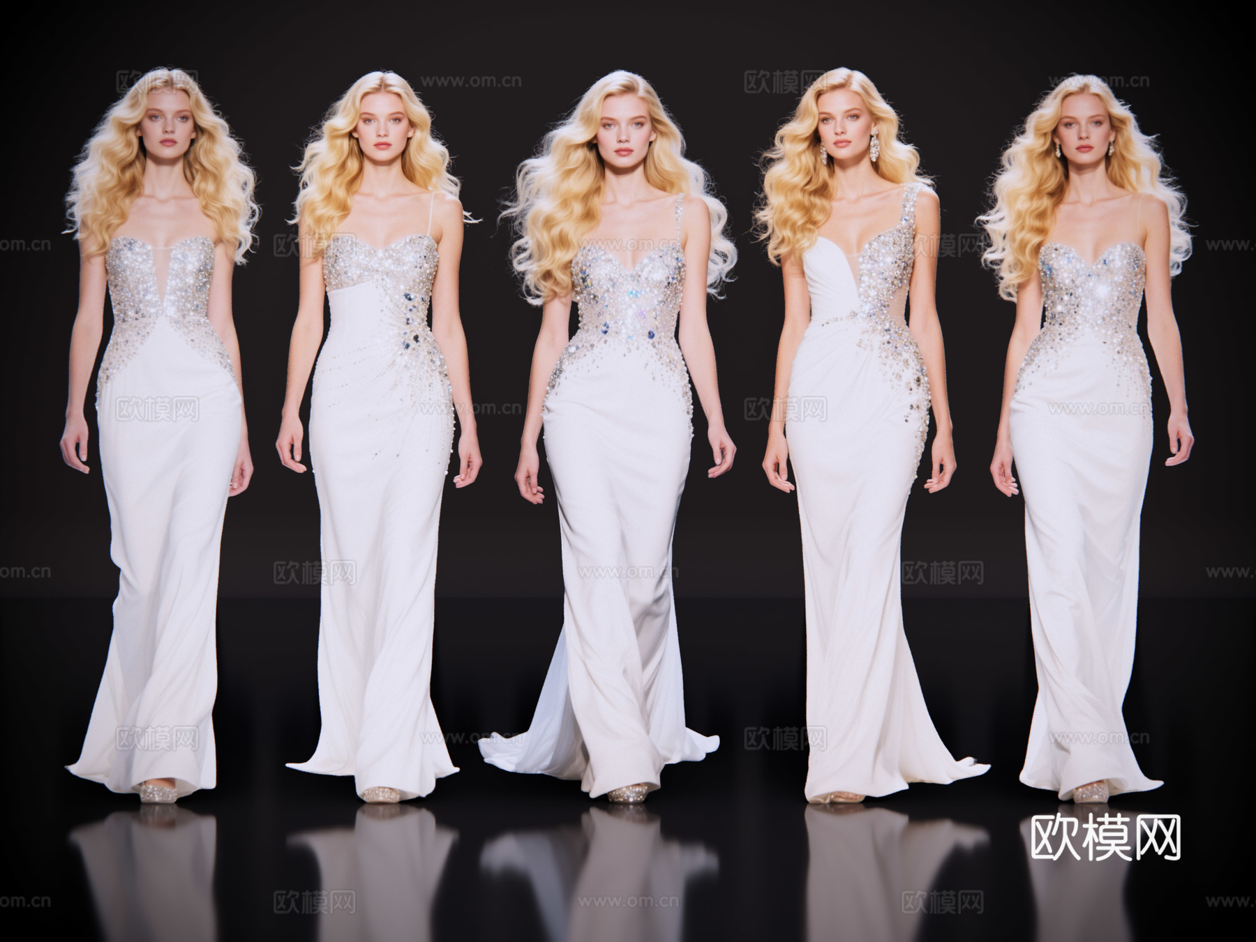 2D现代人物 T台走秀 时尚模特 晚礼服模特 现代美女su模型