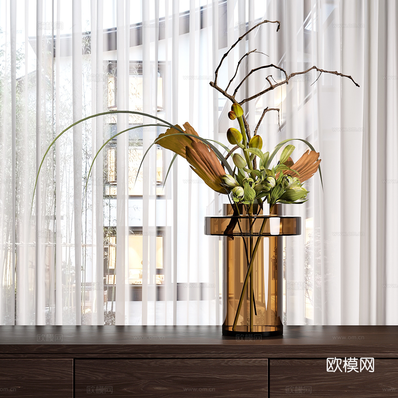 现代花瓶花艺插花su模型