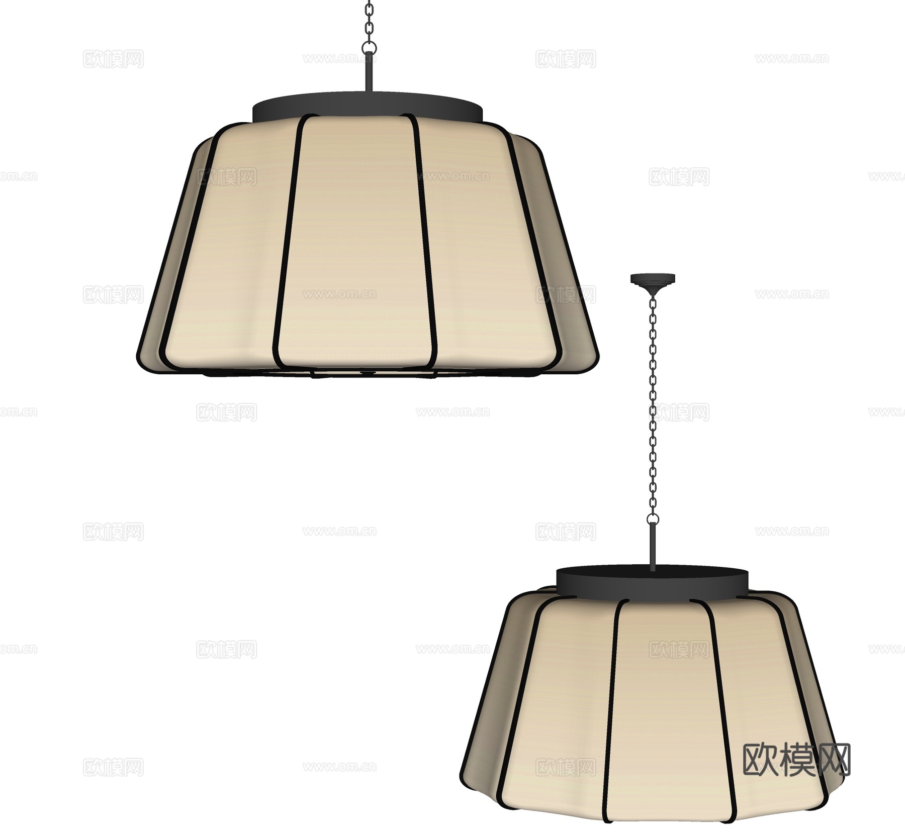 新中式布艺吊灯su模型