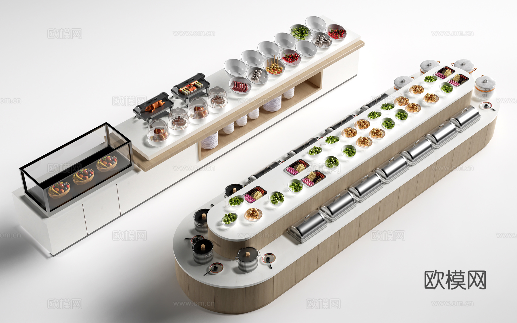 现代自助餐台 餐吧台 餐厅取餐台 小料台su模型