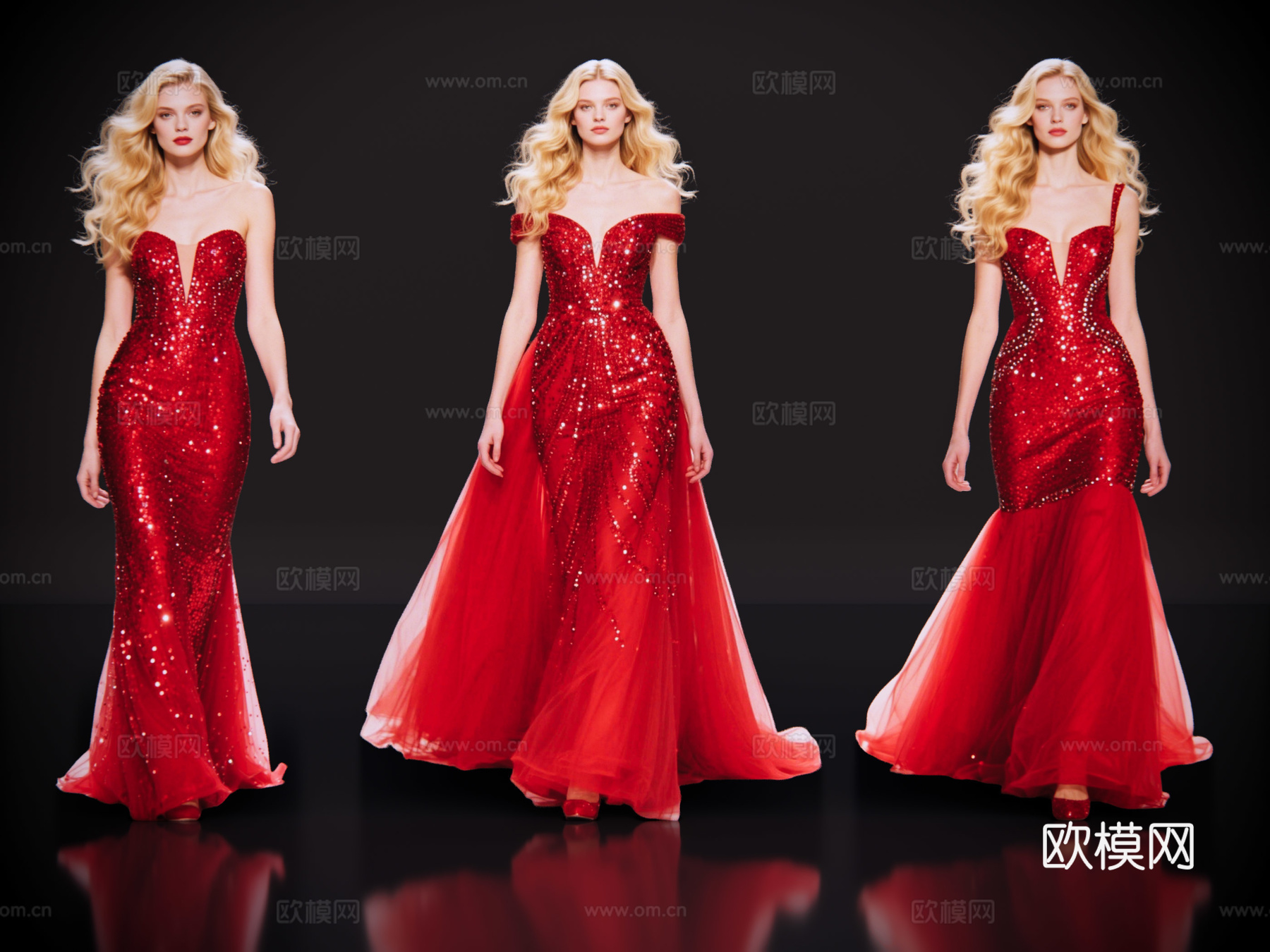 2D现代人物 T台走秀 时尚模特 晚礼服模特 现代美女su模型