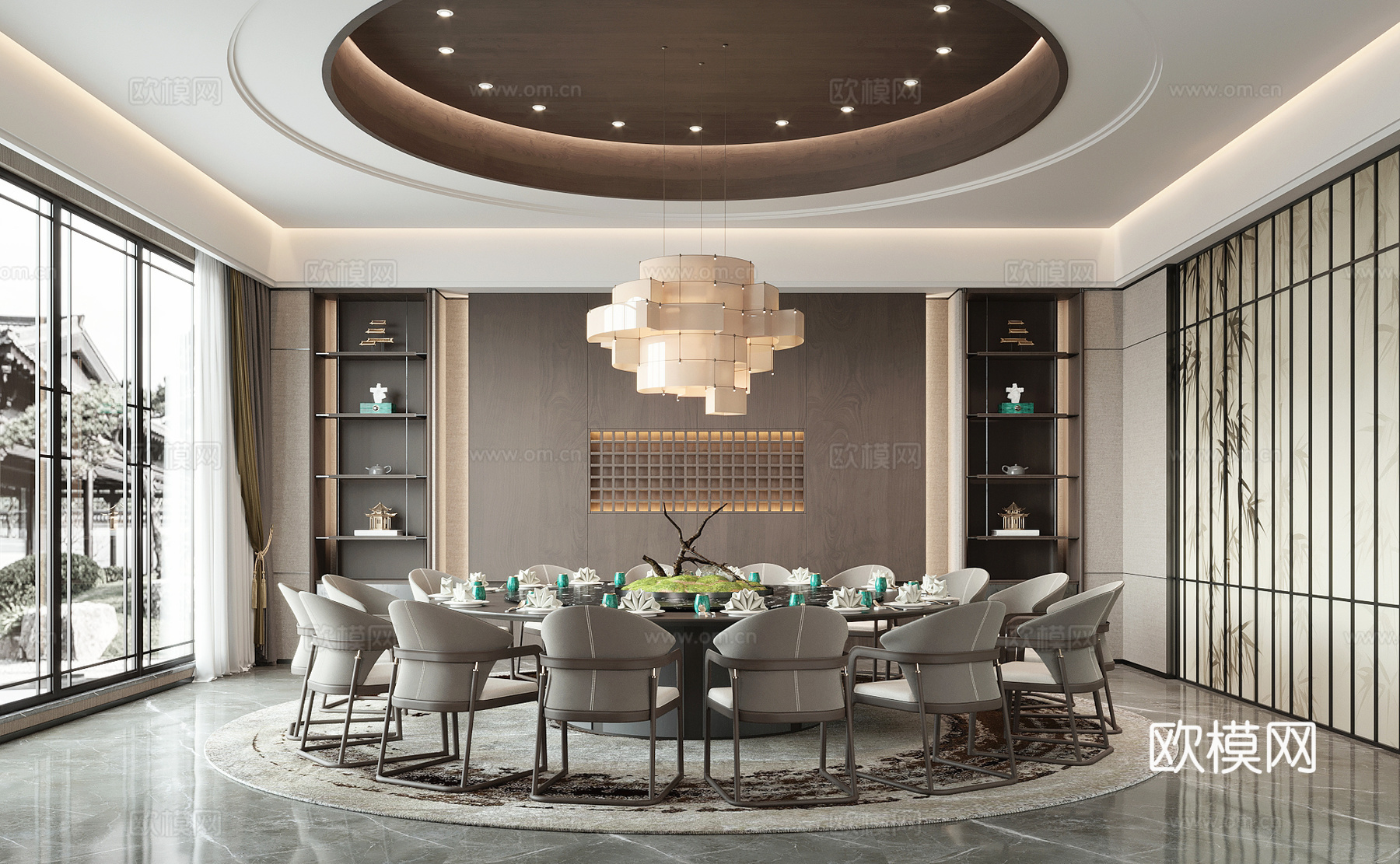 新中式包房包厢su模型