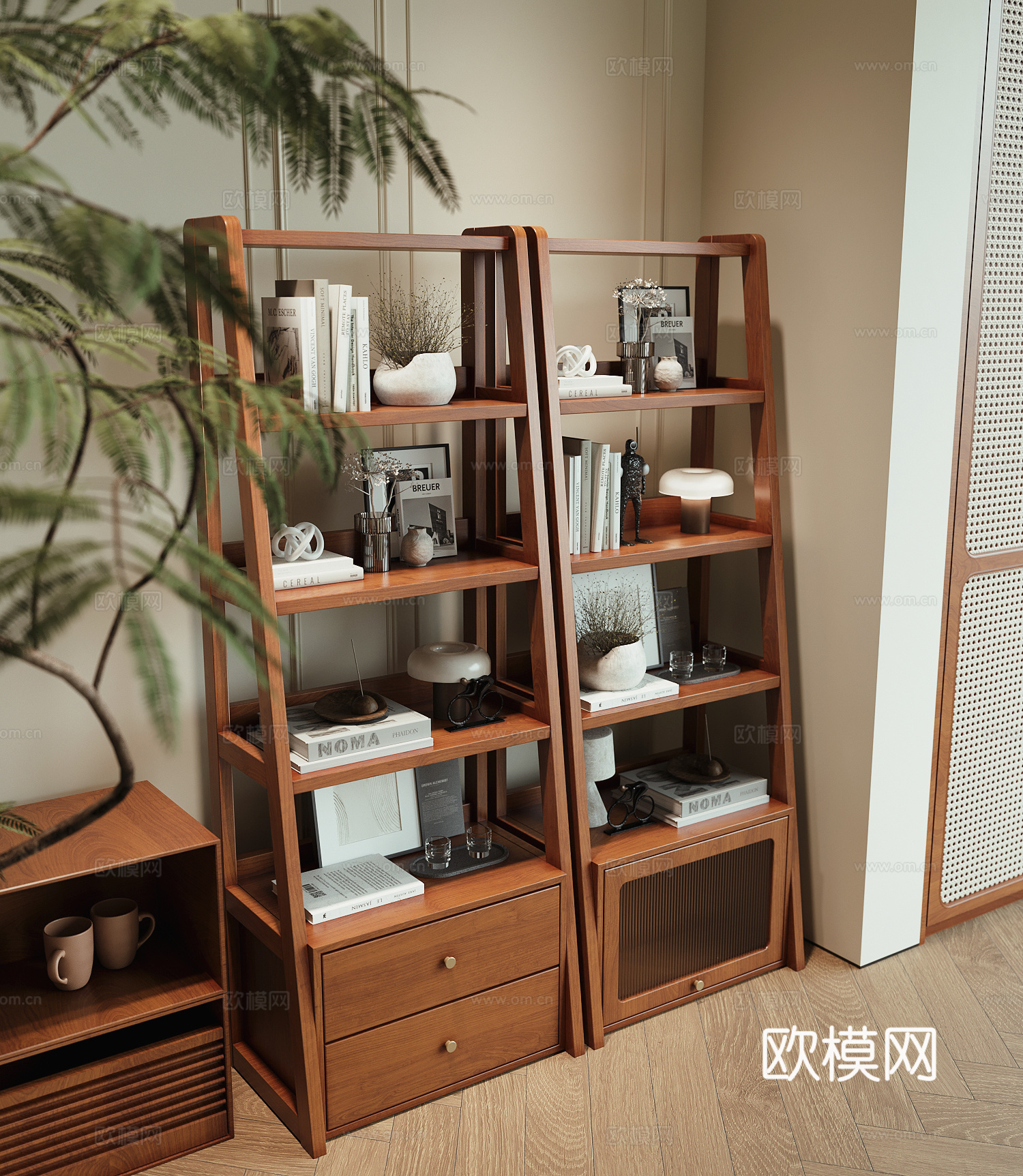 现代书架装饰架su模型