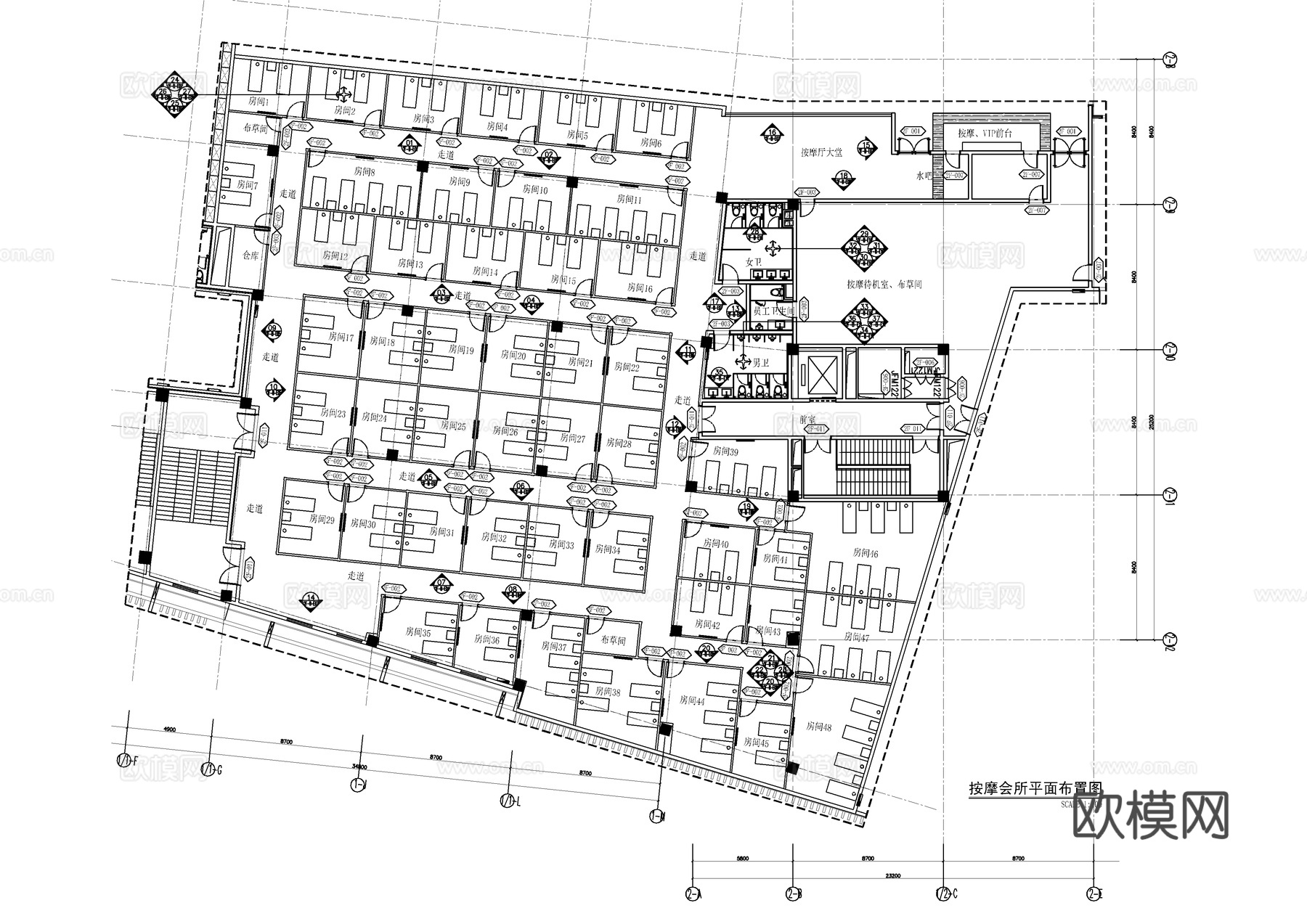 按摩理疗中心施工大样详图  休闲娱乐会所  养身洗浴水疗疗养cad施工图