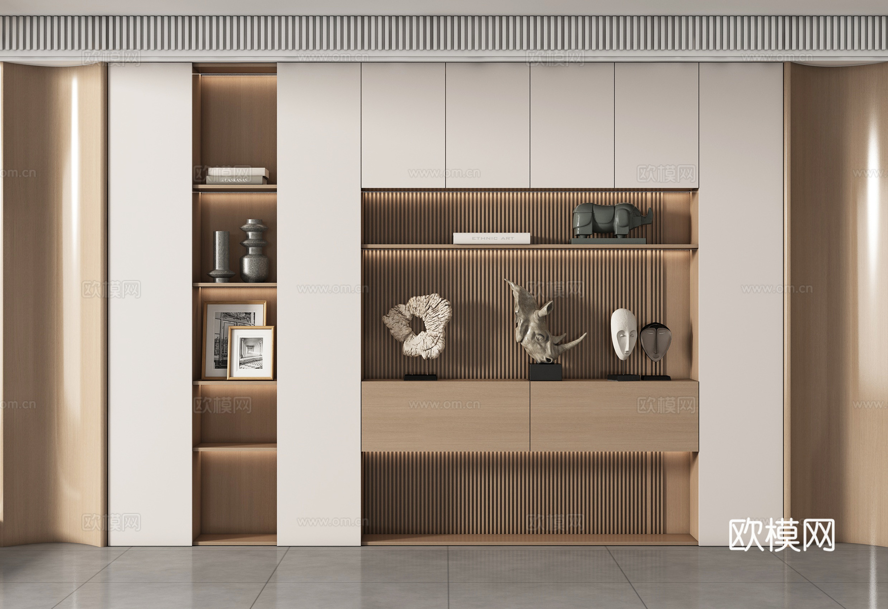 现代书柜 储物柜 背景柜 书籍摆件组合 装饰柜su模型