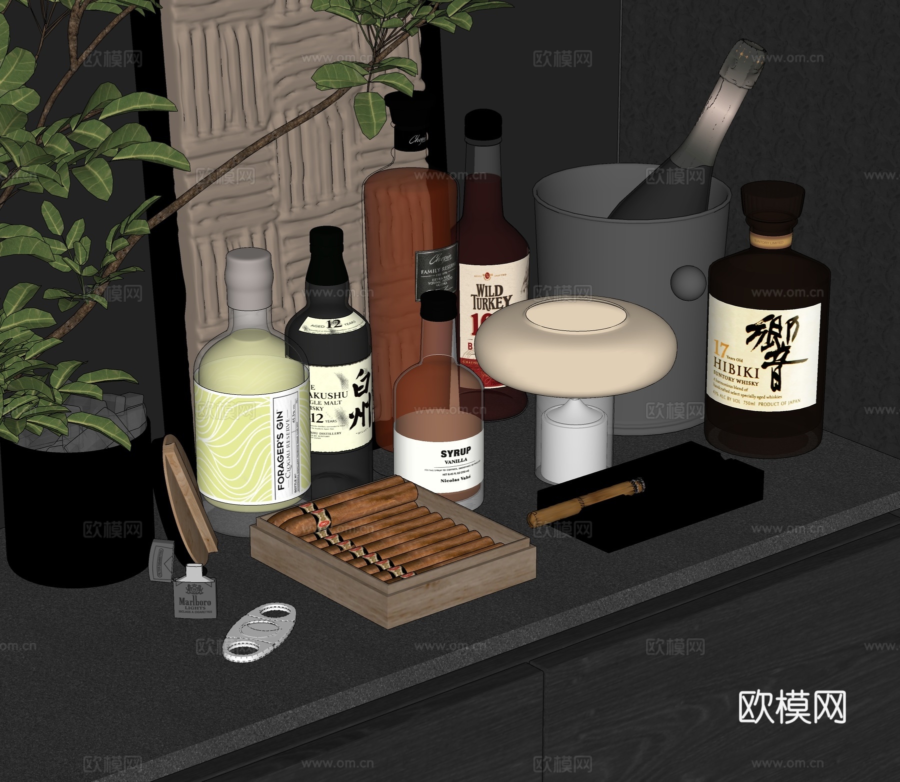 现代酒水雪茄台灯su模型