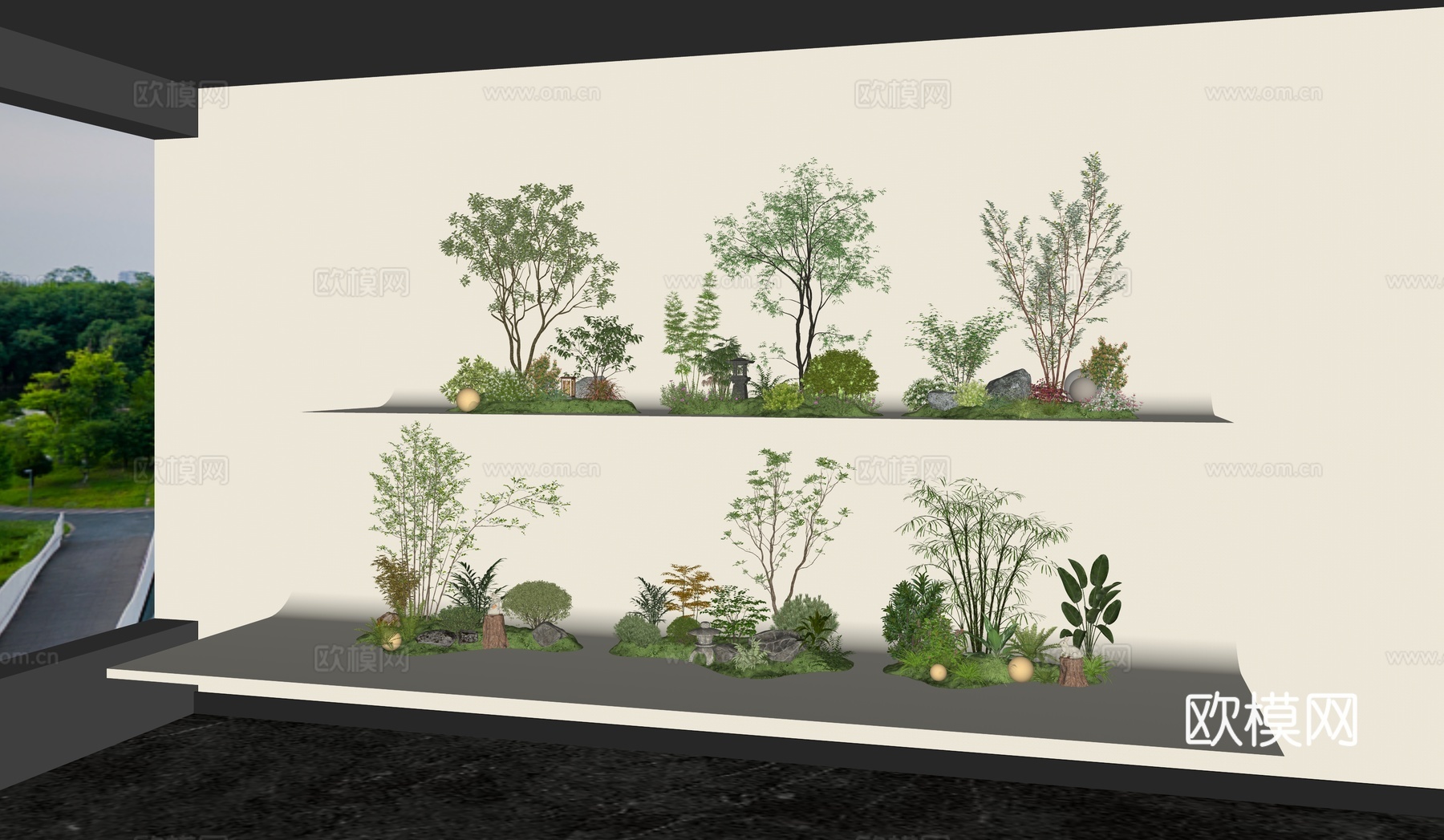 现代庭院景观小品_园林景观_植物造景_植物堆_植物组合_蕨类su模型