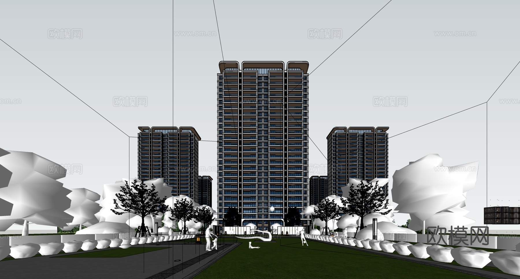 现代高层住宅  小区住宅建筑 高端小区建筑su模型