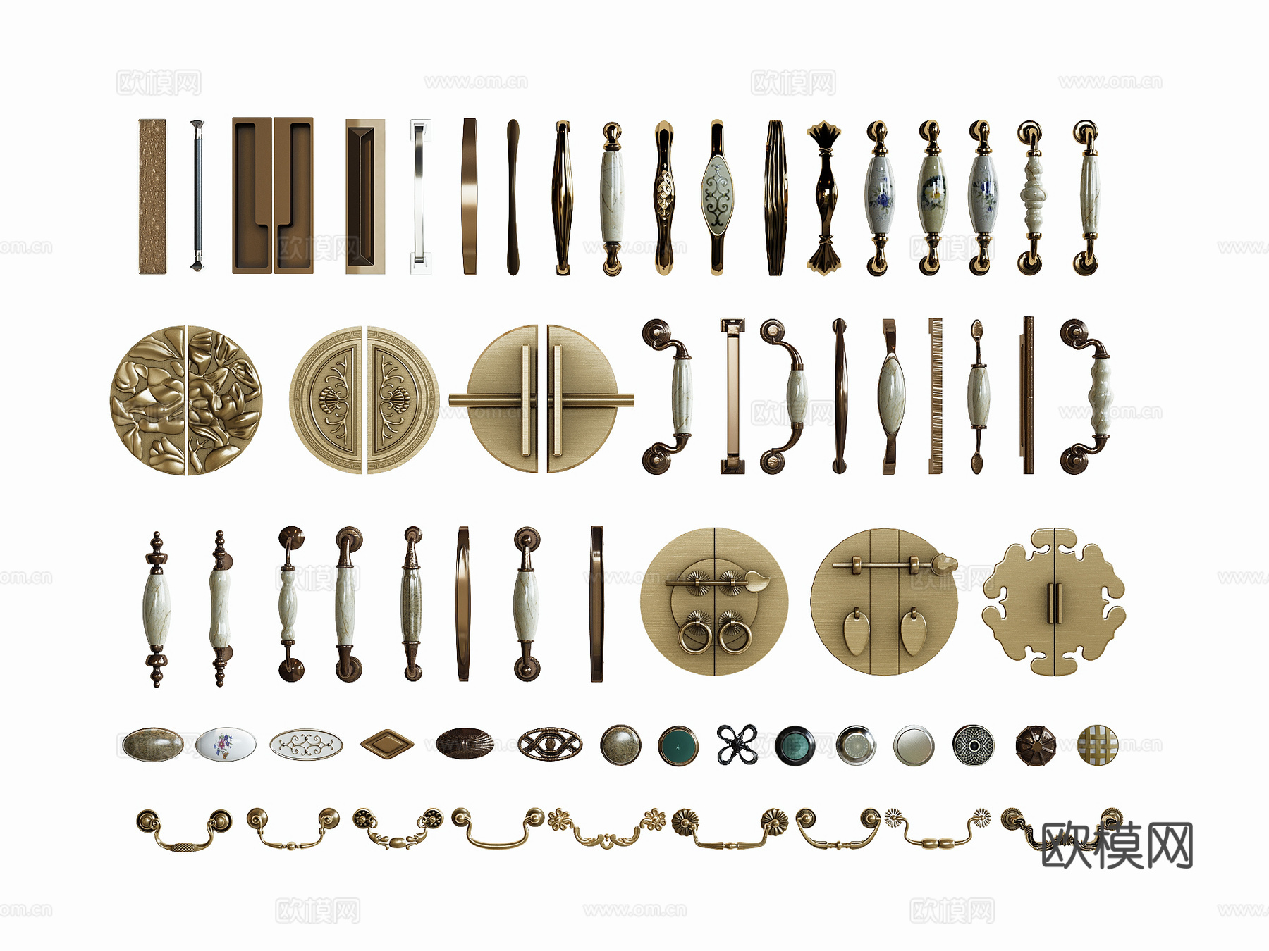 新中式拉手门把手su模型