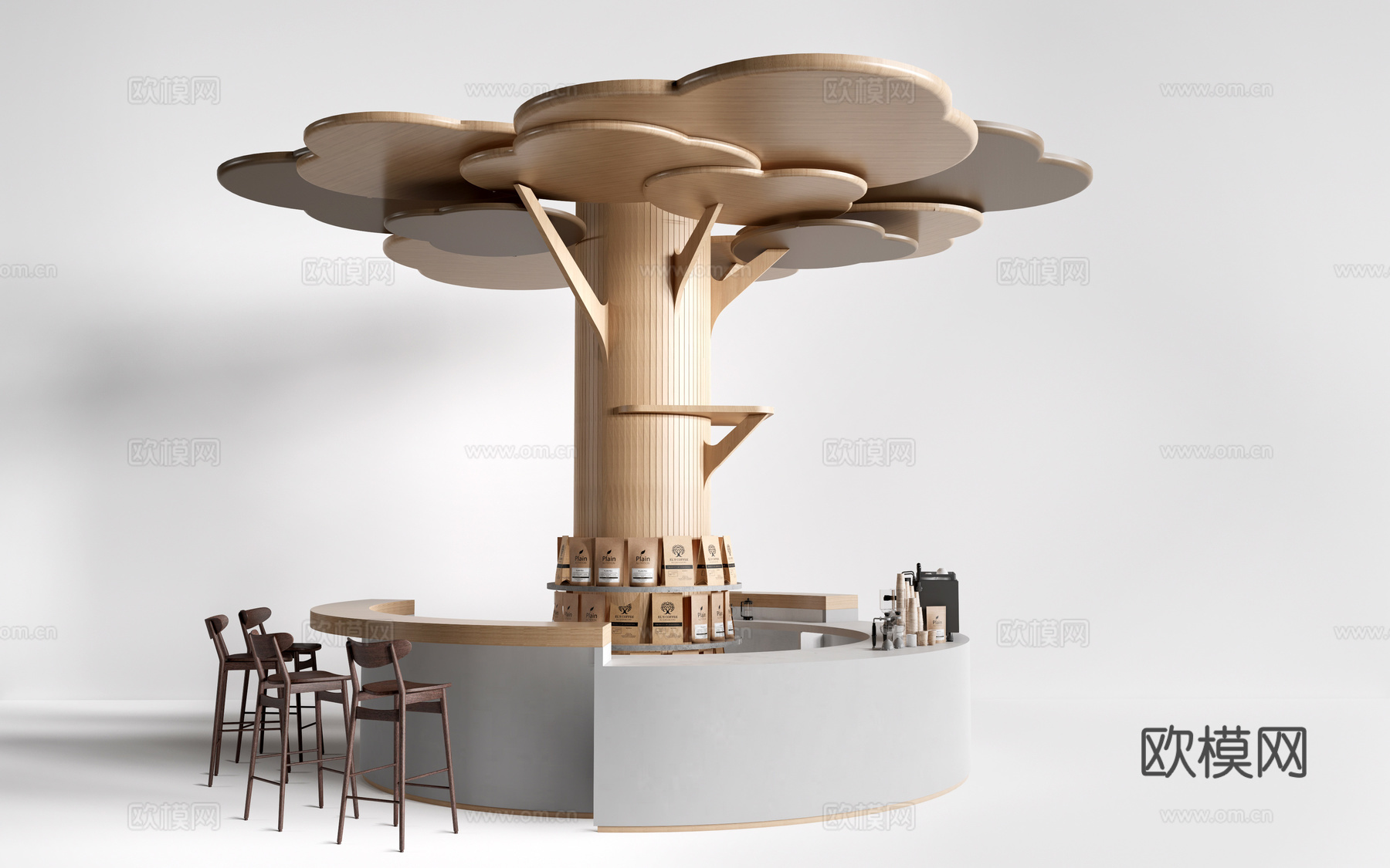 现代圆形咖啡吧台 圆形服务台 圆形收银台su模型