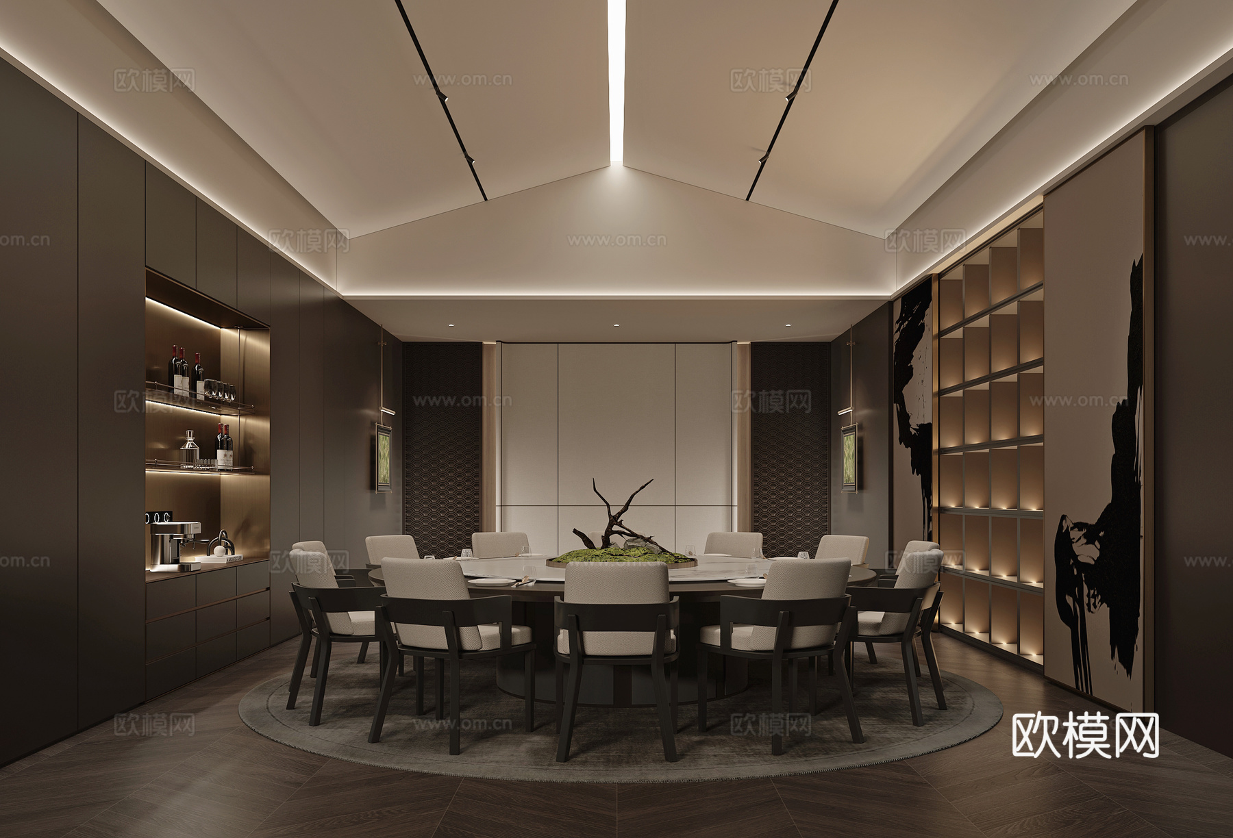 新中式包房包厢su模型