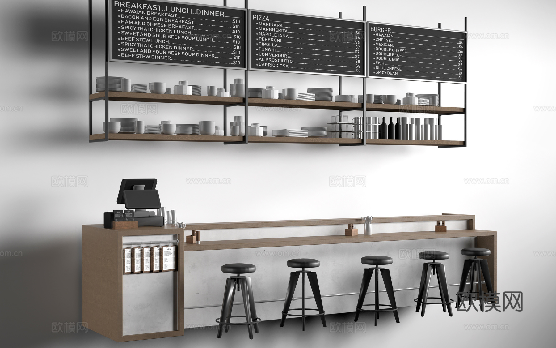 现代收银台 吧台  服务台 接待台su模型