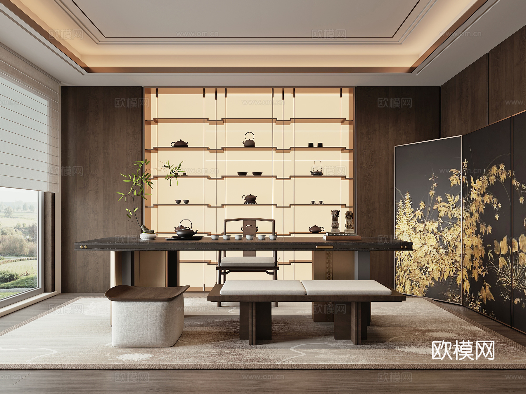 新中式茶室su模型