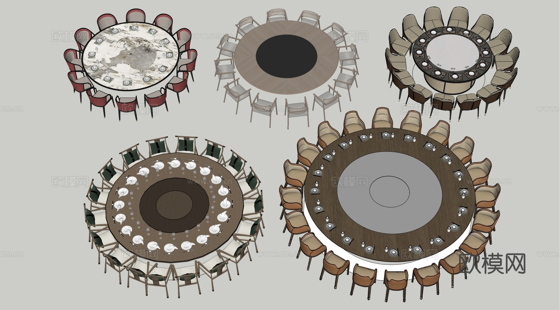 现代圆形餐桌椅 包厢桌椅 包间餐桌su模型
