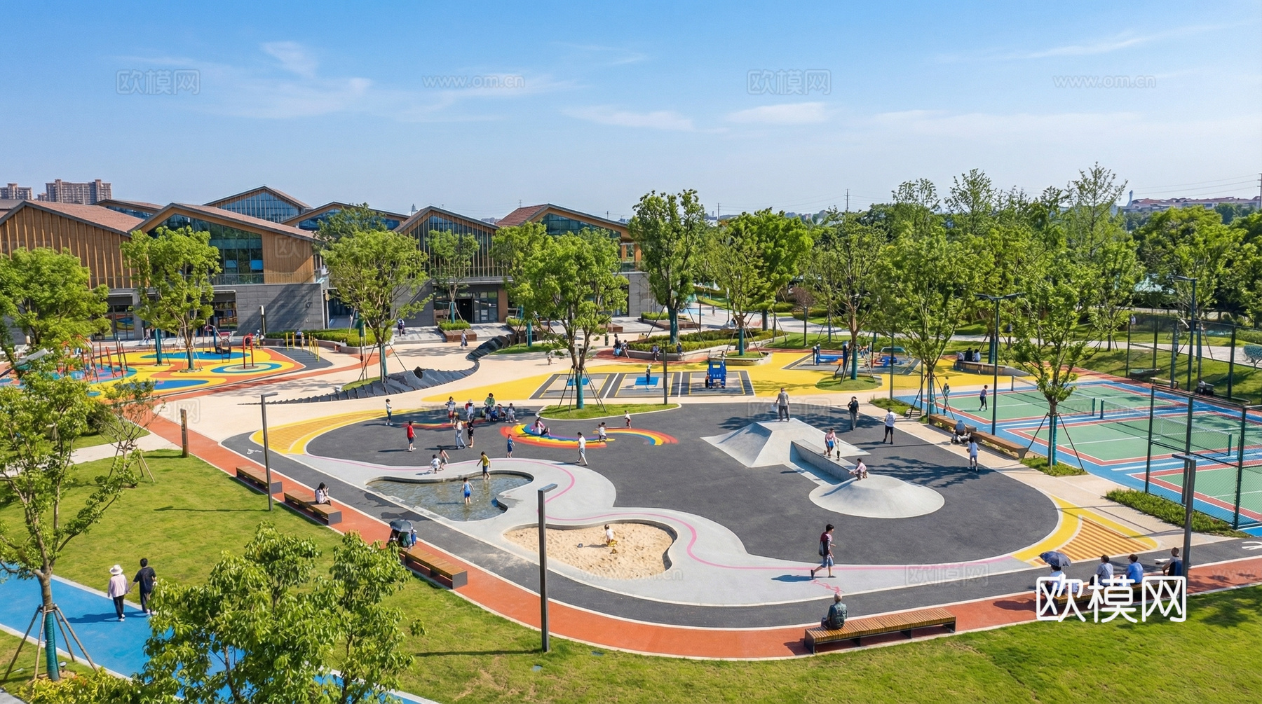 现代体育公园景观_廊架_运动设施su模型