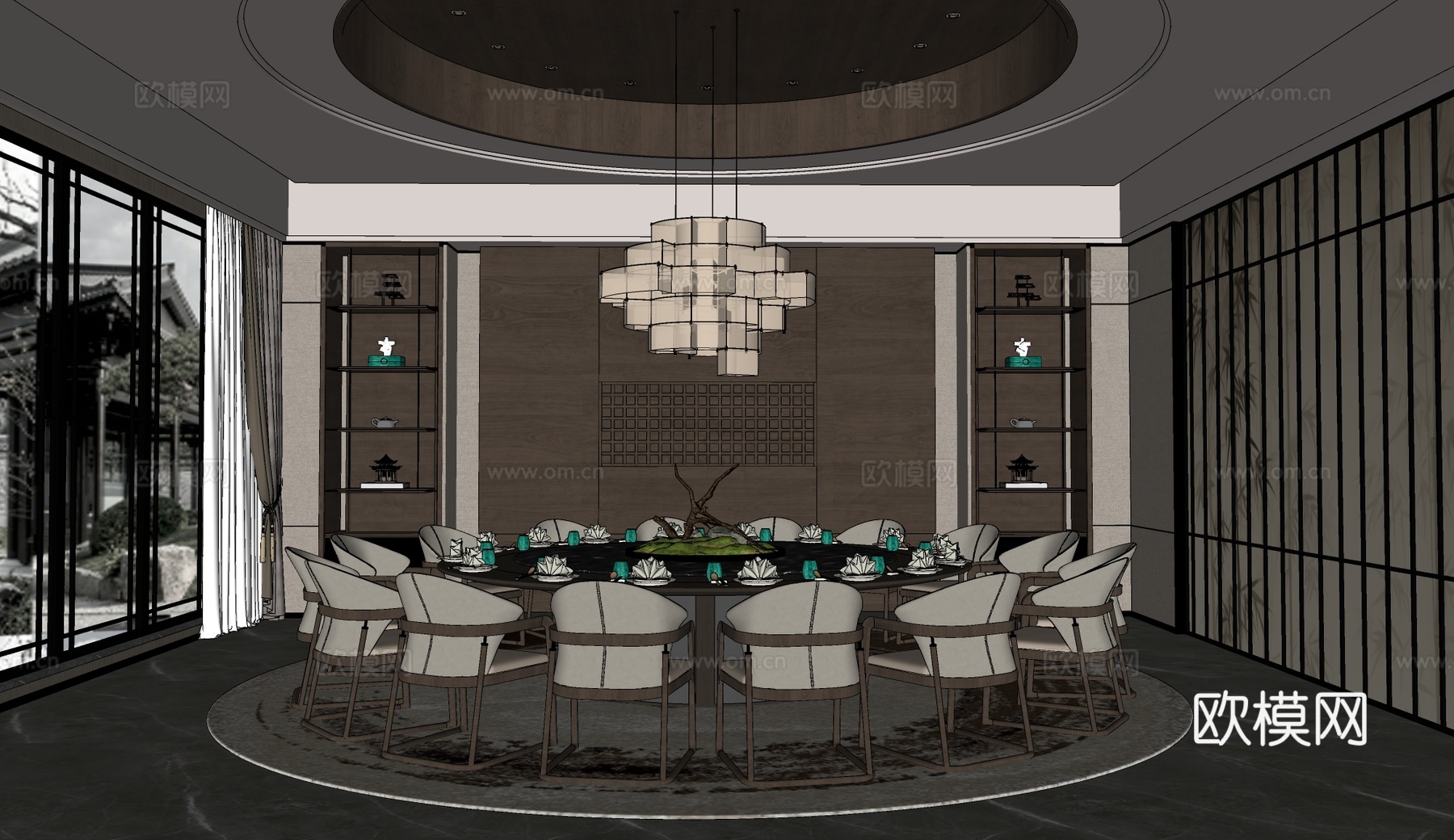 新中式包房包厢su模型