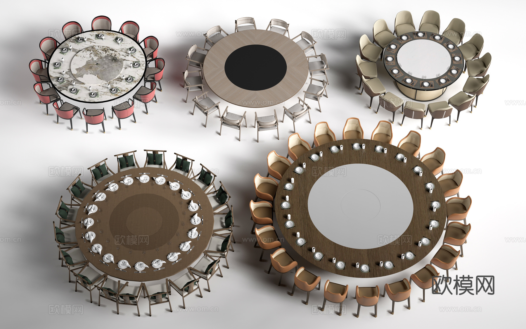 现代圆形餐桌椅 包厢桌椅 包间餐桌su模型