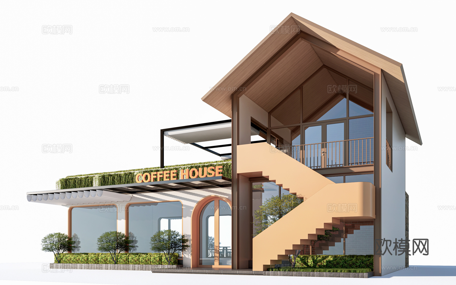 现代驿站建筑 商店建筑 咖啡厅建筑 小公建su模型