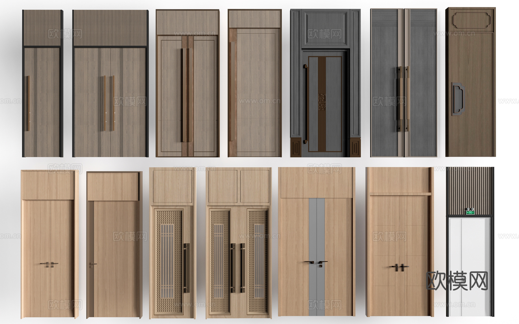 新中式木门 宴会厅门 会议室木门 平开门su模型su模型