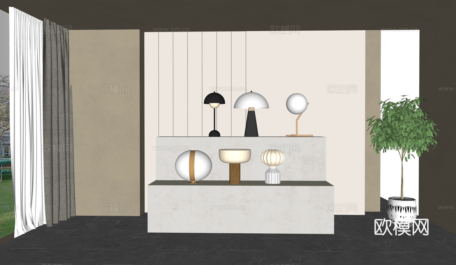 现代台灯 奶油台灯 侘寂台灯su模型