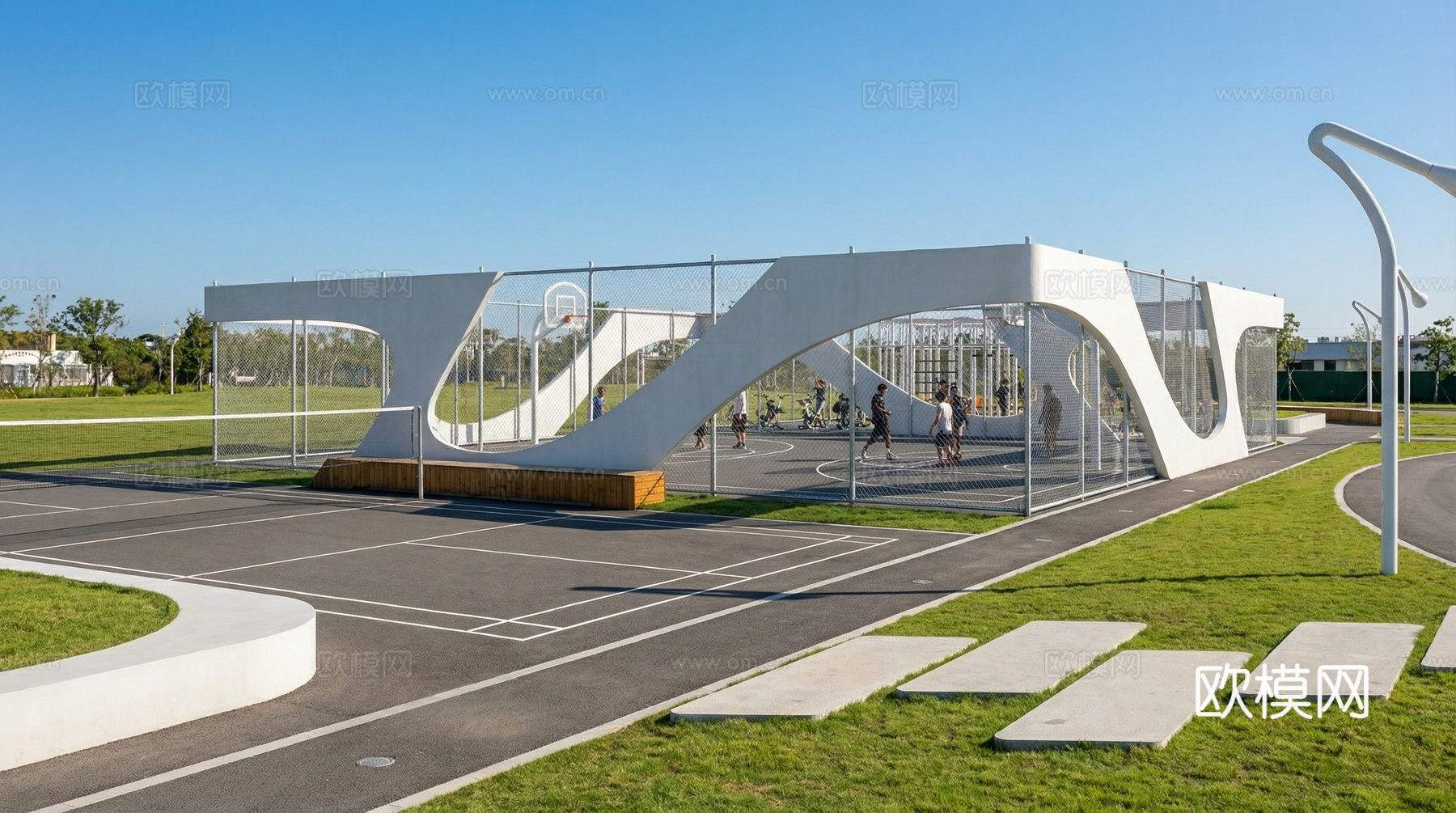 现代体育公园景观_廊架_运动设施su模型