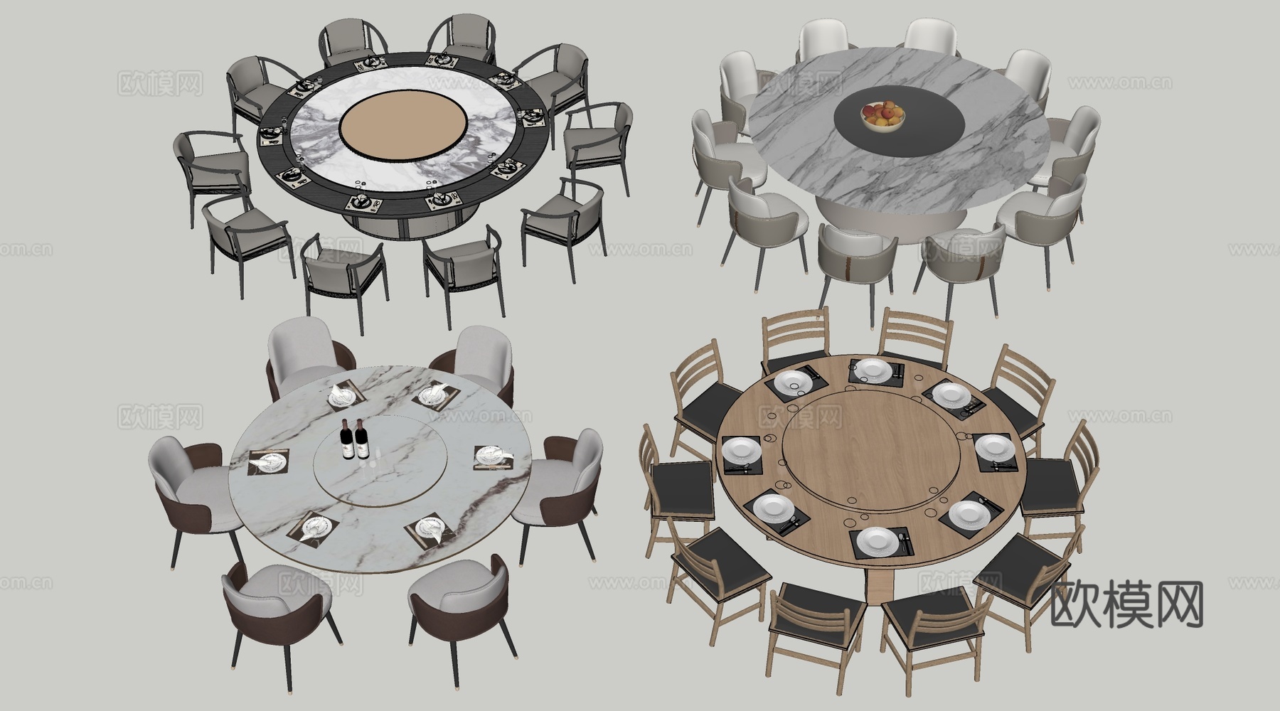 现代圆形餐桌椅 包厢桌椅 包间餐桌su模型