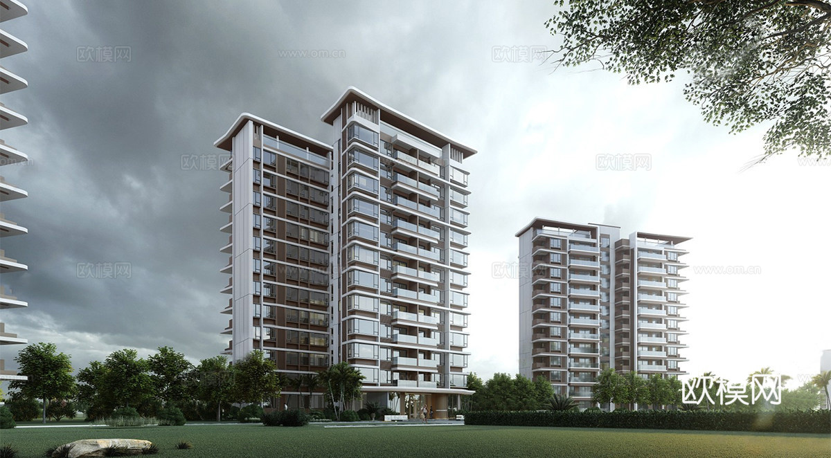 现代高层住宅  小区住宅建筑 多层住宅su模型