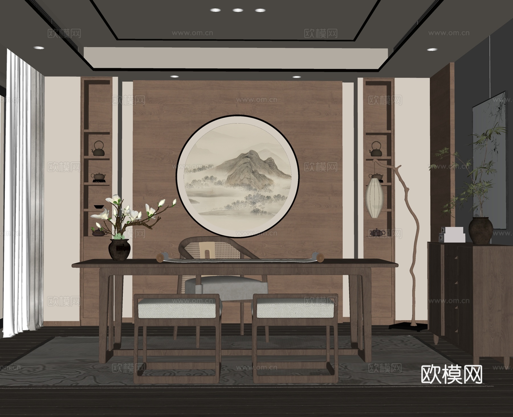 新中式书房su模型