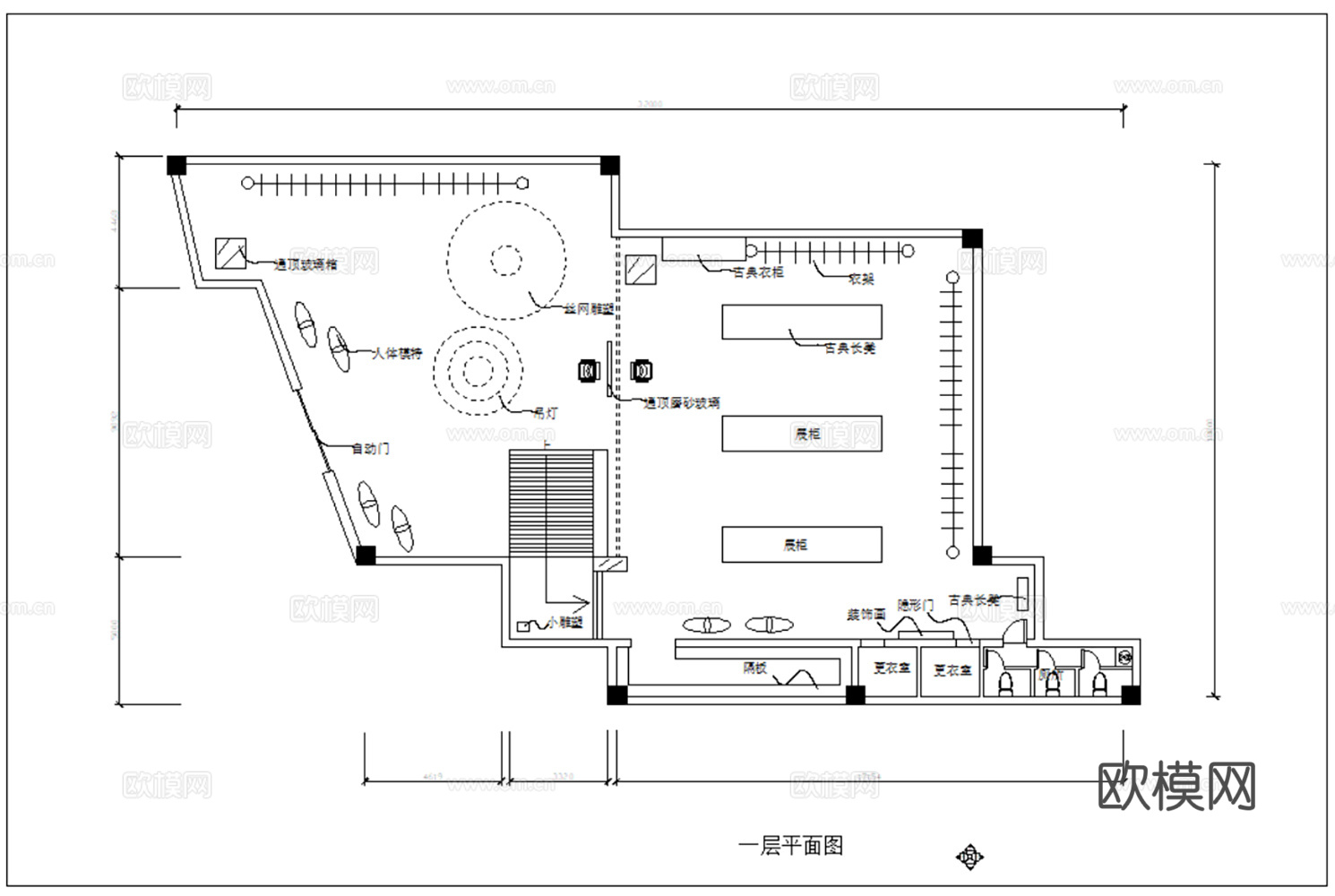 服装店 女装专卖店 男装专卖店 运动服装店 休闲服装店cad施工图