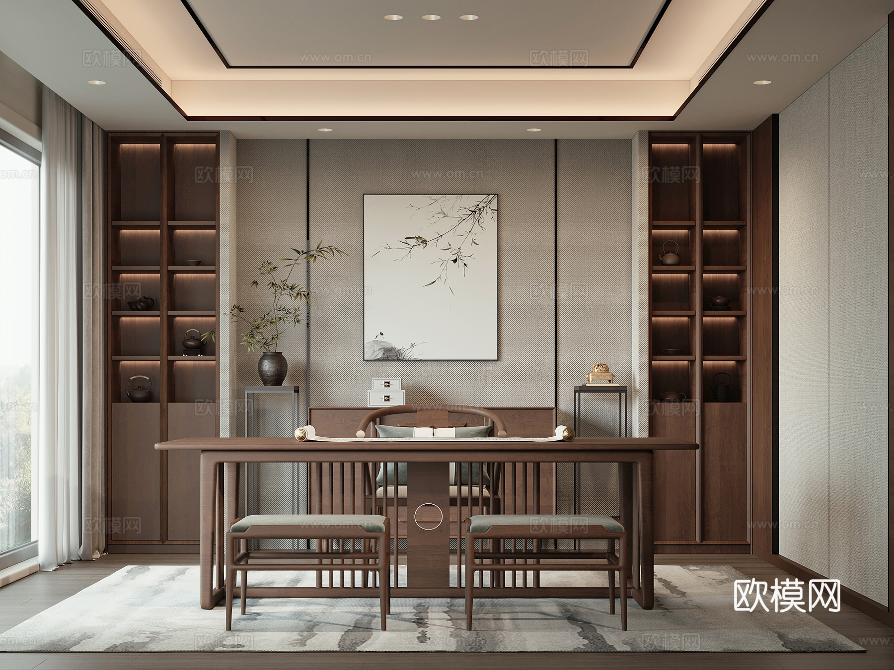 新中式书房su模型