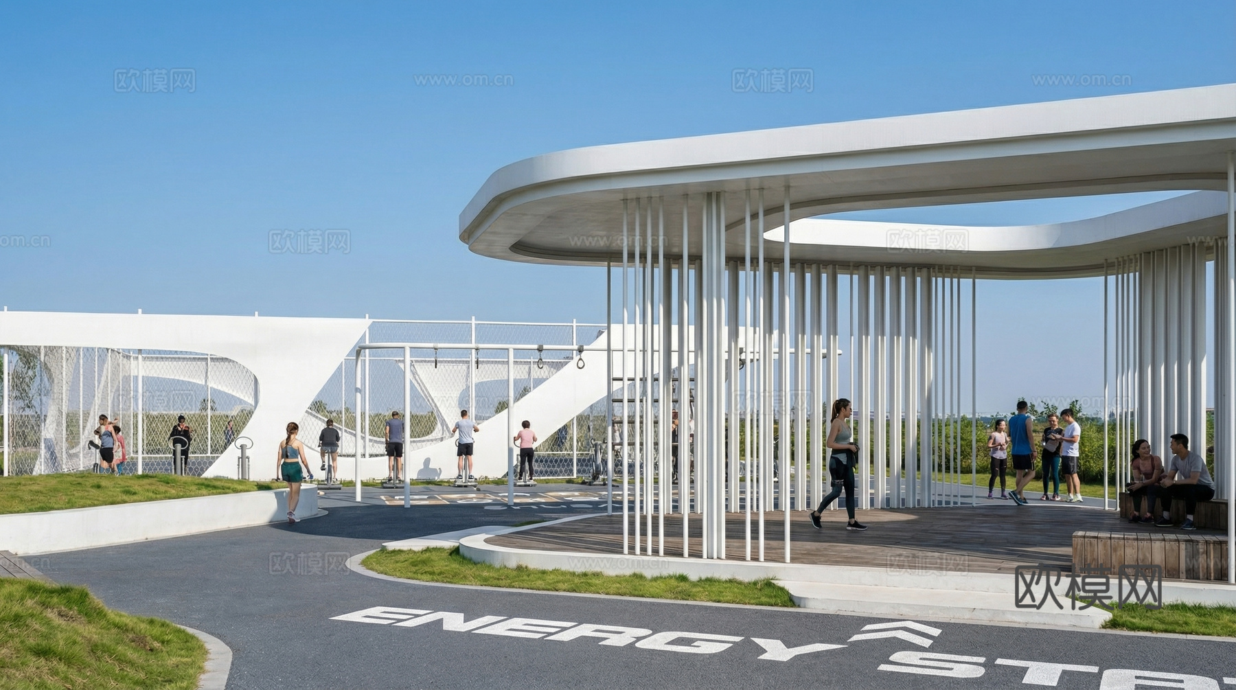 现代体育公园景观_廊架_运动设施su模型