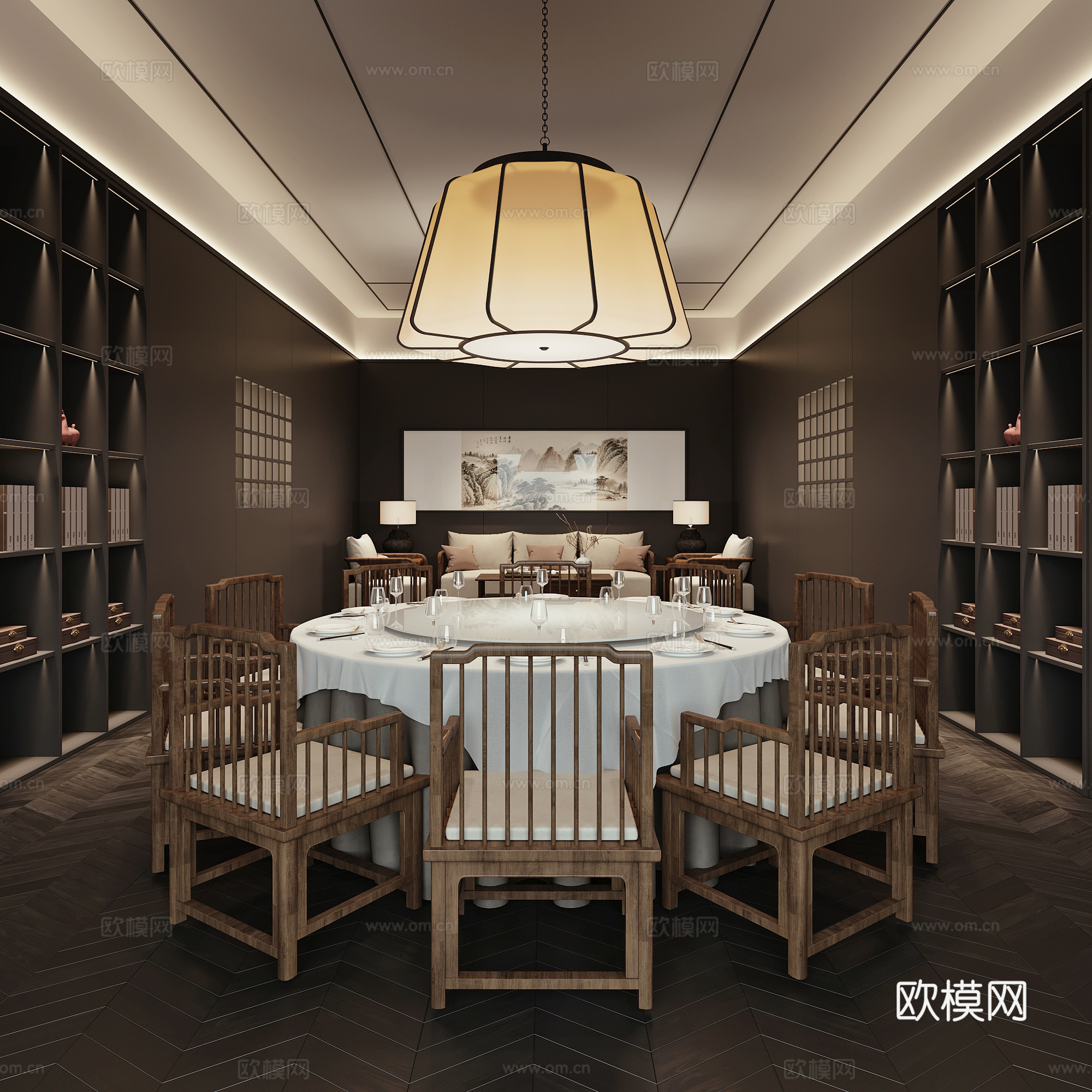 新中式包厢包房su模型