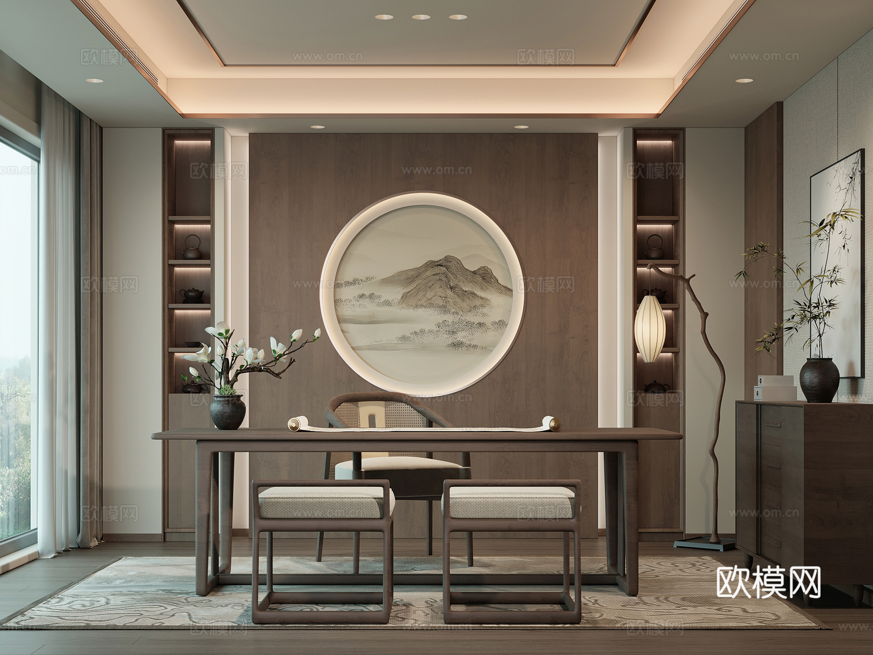 新中式书房su模型