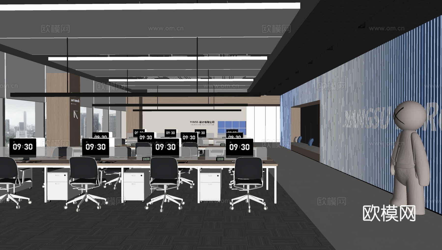现代办公区su模型
