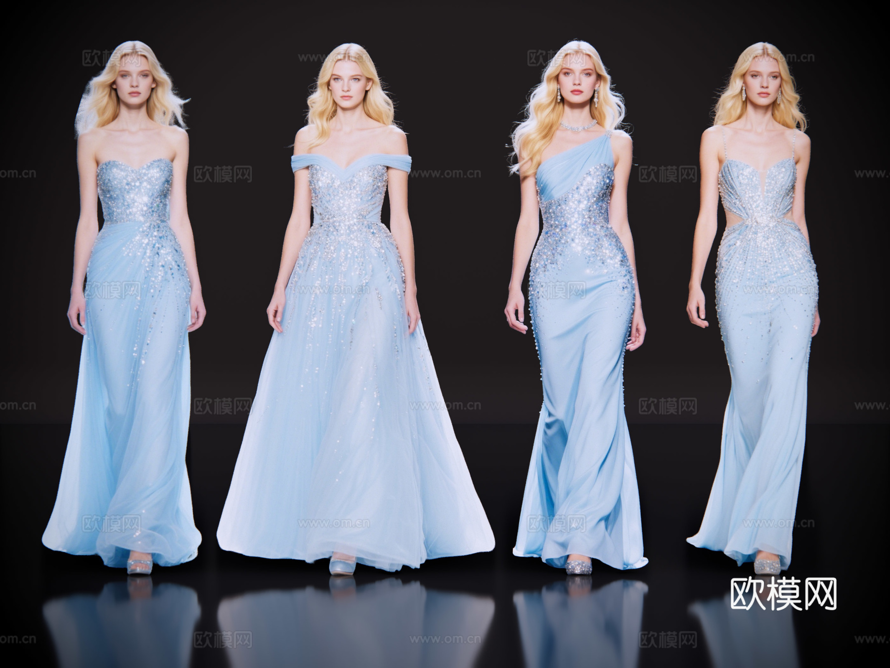 2D现代人物 T台走秀 时尚模特 晚礼服模特 现代美女su模型