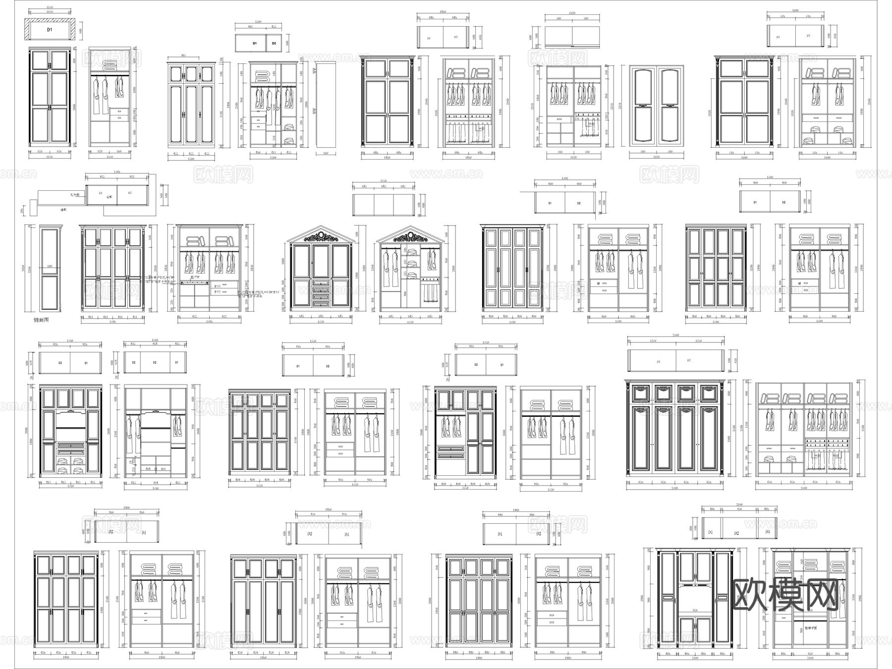 全屋定制衣柜 柜子 简欧衣柜 欧式衣柜 柜子立面图cad施工图下载（渲染图3）