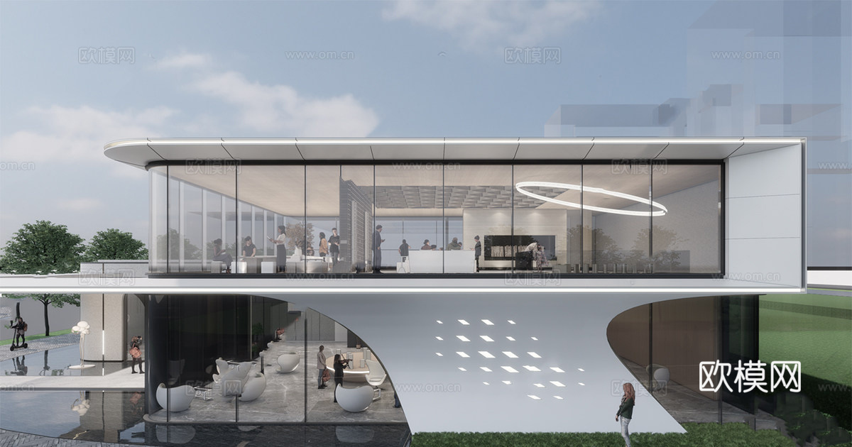 现代售楼处建筑 售楼部建筑 异形建筑su模型