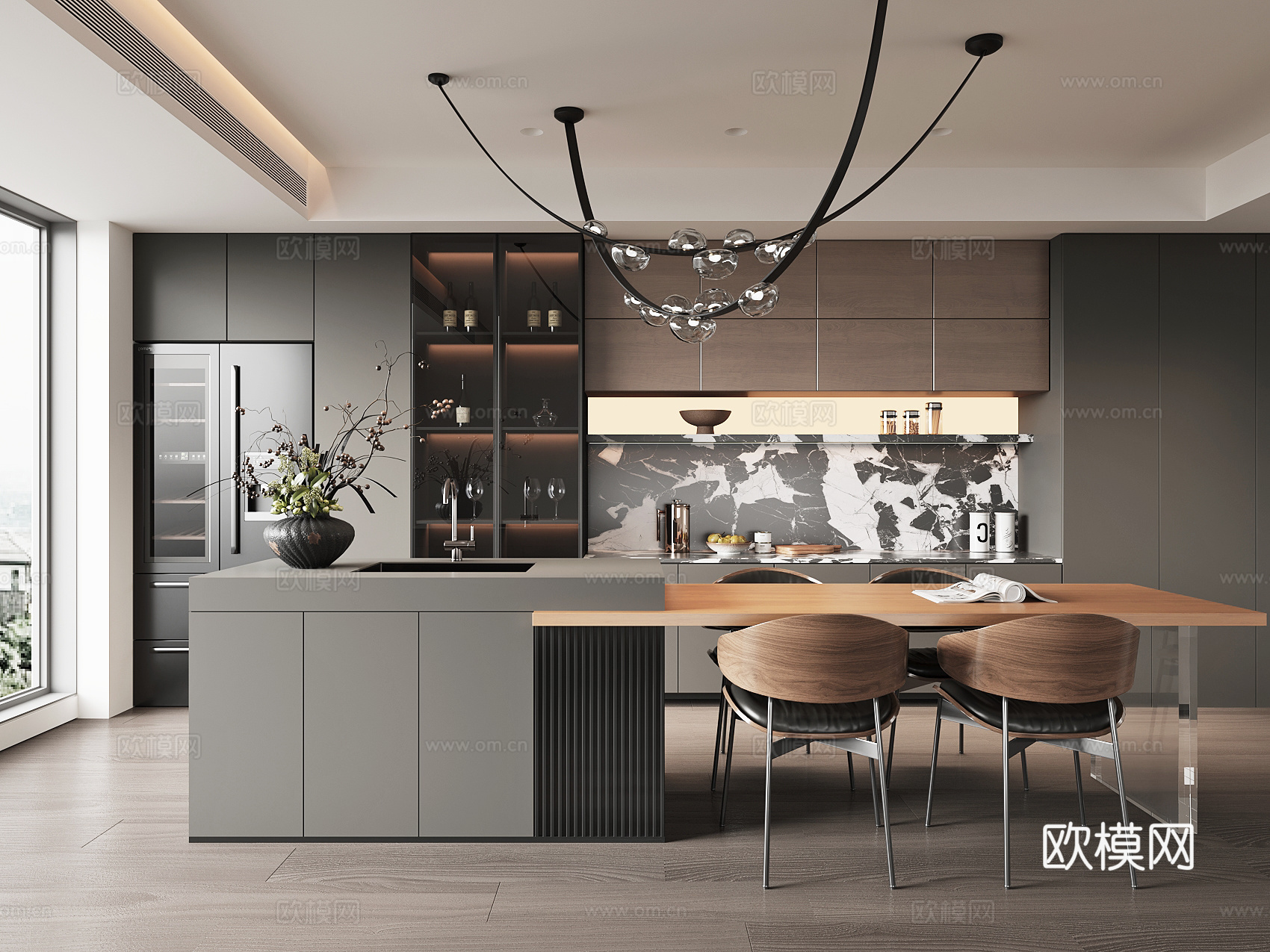 现代岛台餐厅su模型