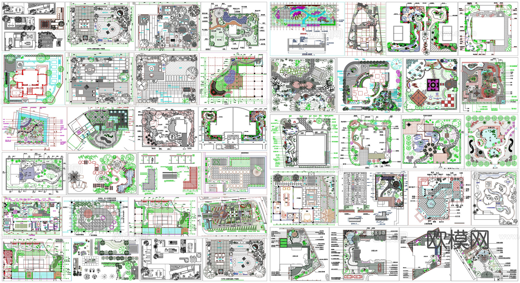 别墅庭院屋顶花园景观园林绿化平面布局图CAD素材图库cad施工图下载（渲染图2）