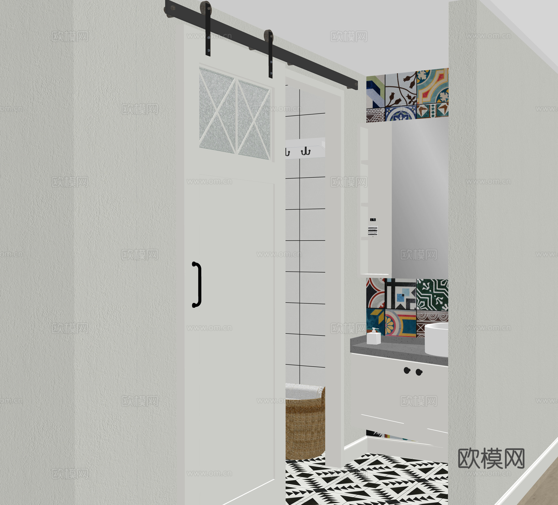 复古混搭卫生间su模型