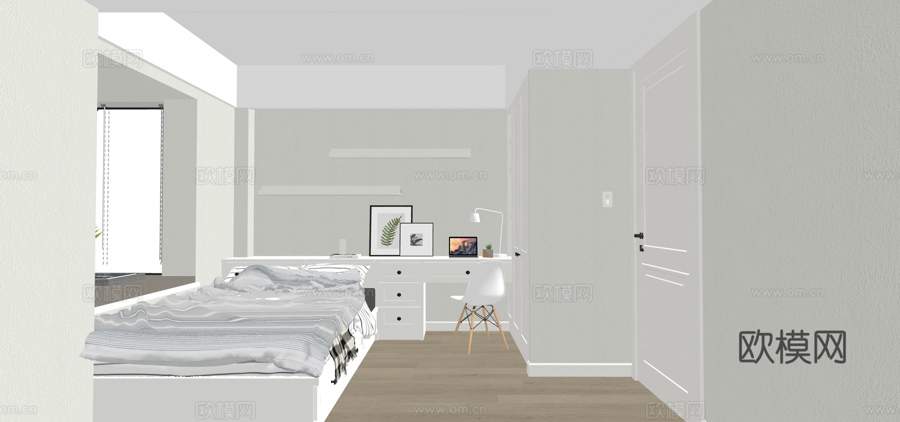现代简约单人卧室su模型su模型