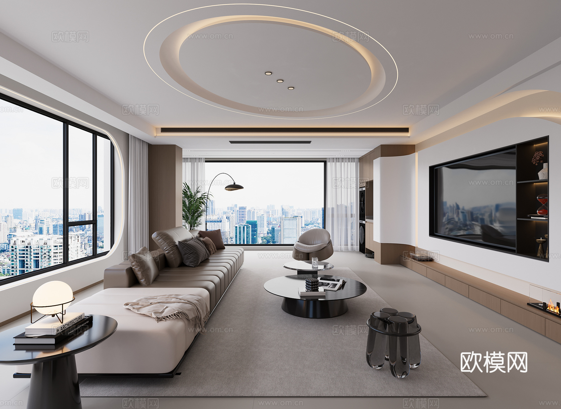 意式无主灯客厅su模型