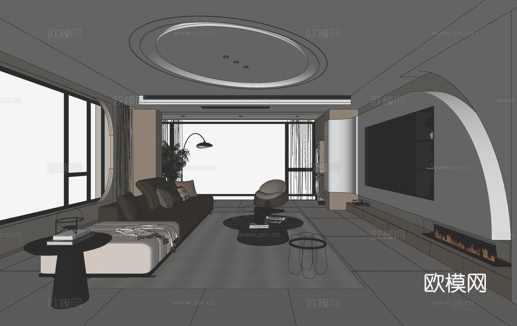 意式无主灯客厅su模型