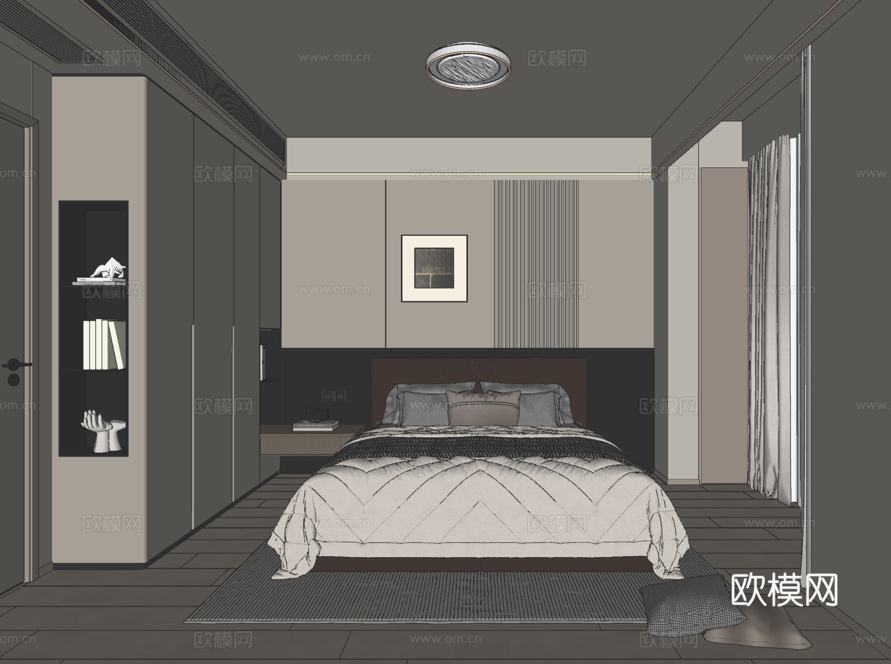现代黑白灰卧室su模型