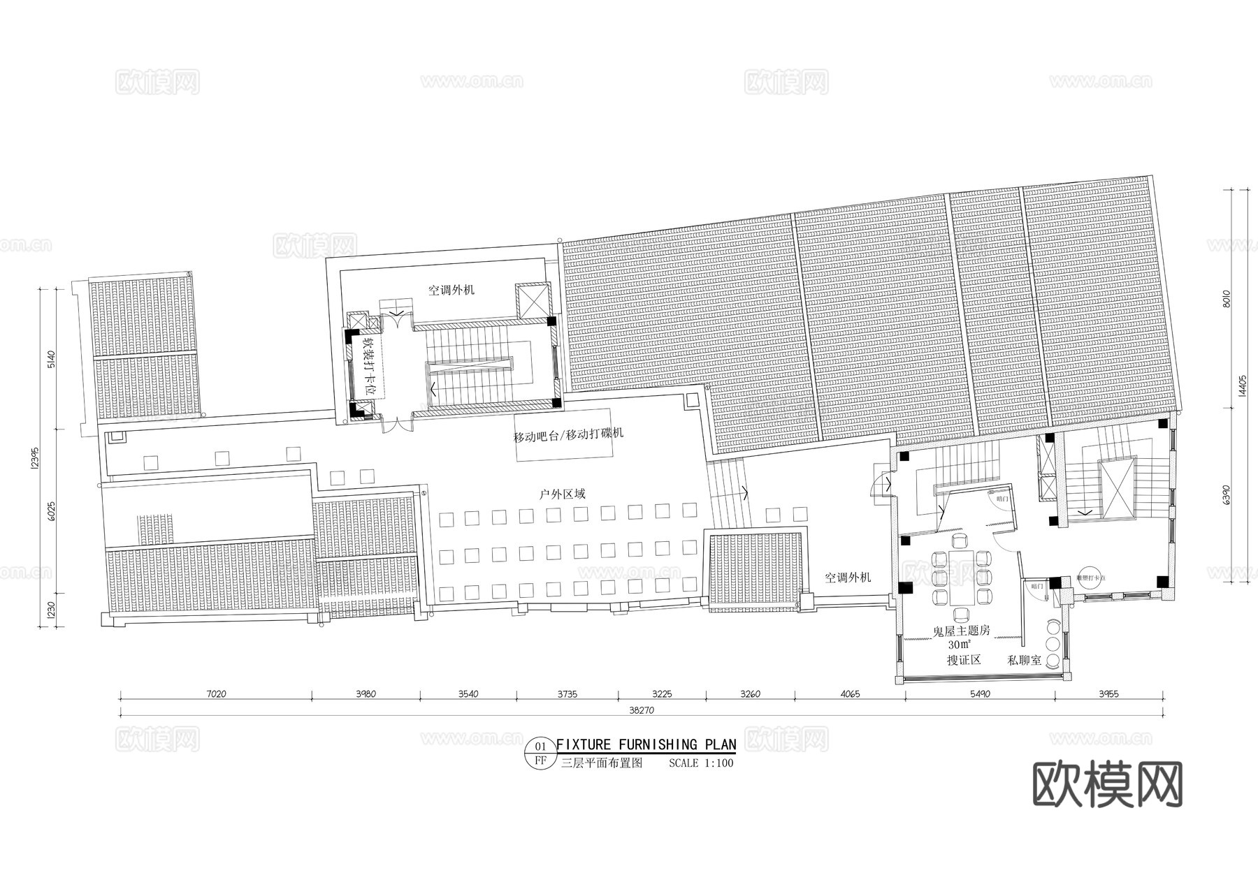 剧本杀密室逃脱角色扮演沉浸式剧场平面布置图cad施工图cad施工图下载（渲染图3）