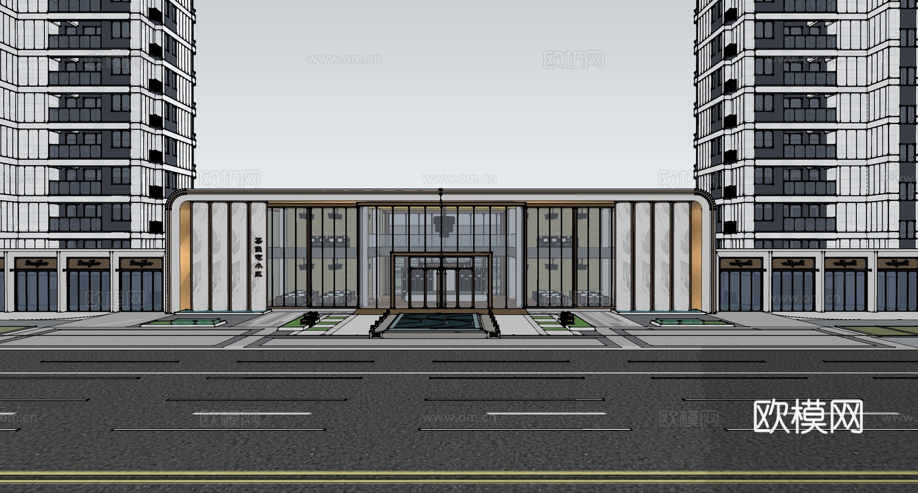 现代售楼部建筑 入户大堂 售楼处建筑su模型