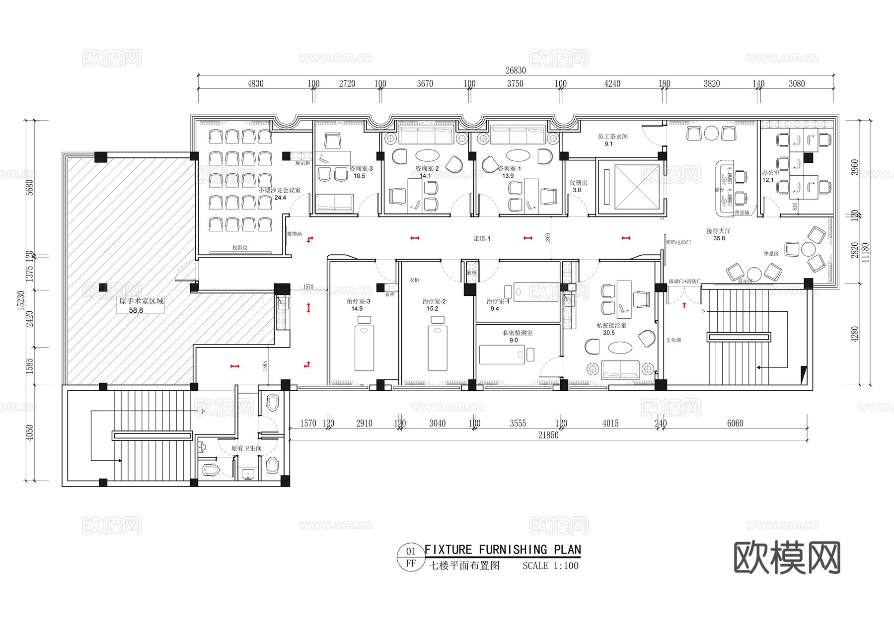 佛山曙光金子医学美容医院平面布置图cad施工图下载（渲染图7）