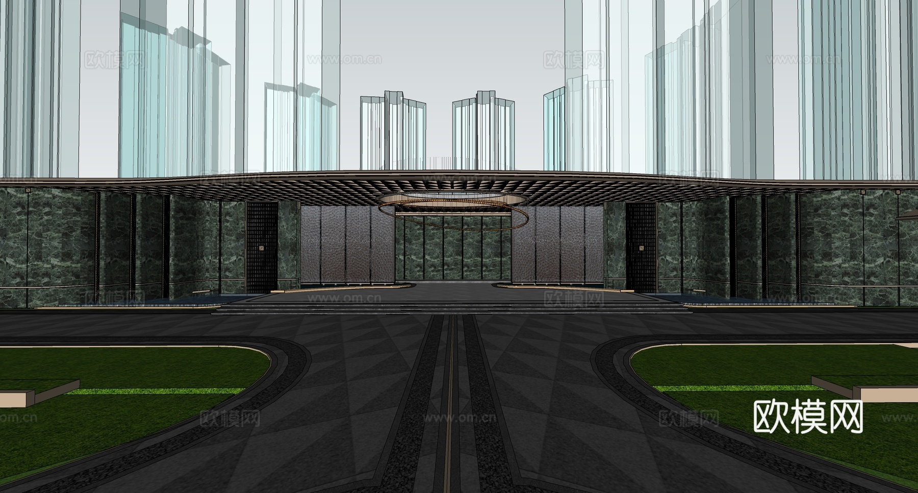 现代轻奢售楼处建筑 售楼部建筑su模型