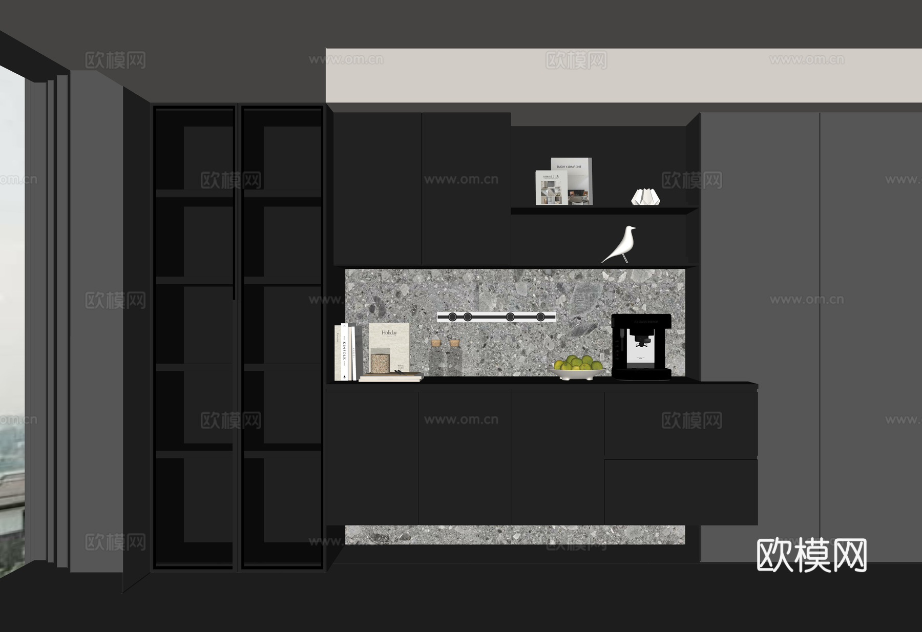 现代酒柜餐边柜su模型